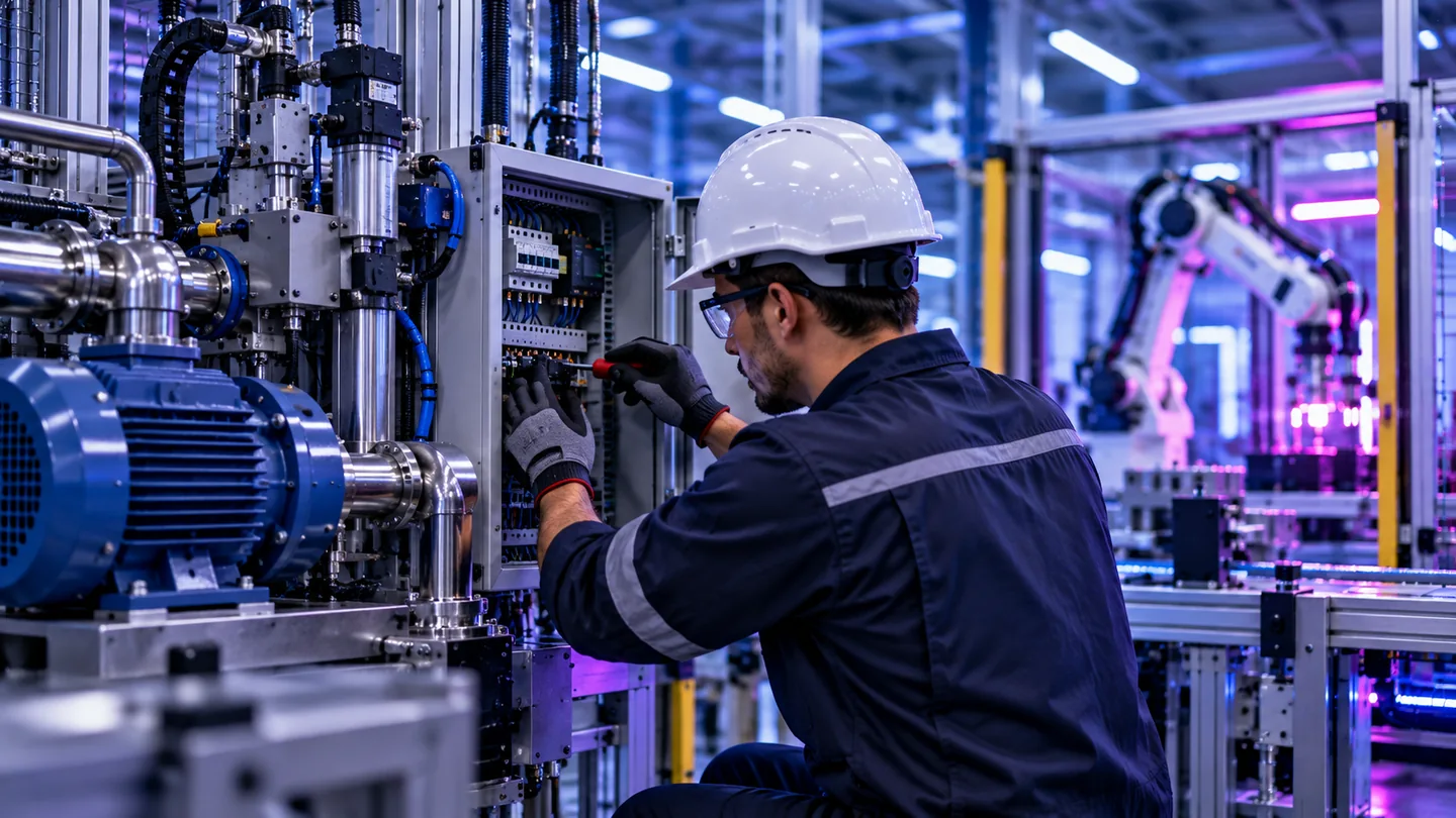 Imagem ilustrativa de técnico realizando manutenção em equipamentos industriais