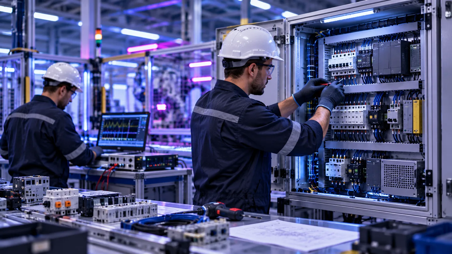 Imagem ilustrativa de montagem e verificação de painel elétrico industrial